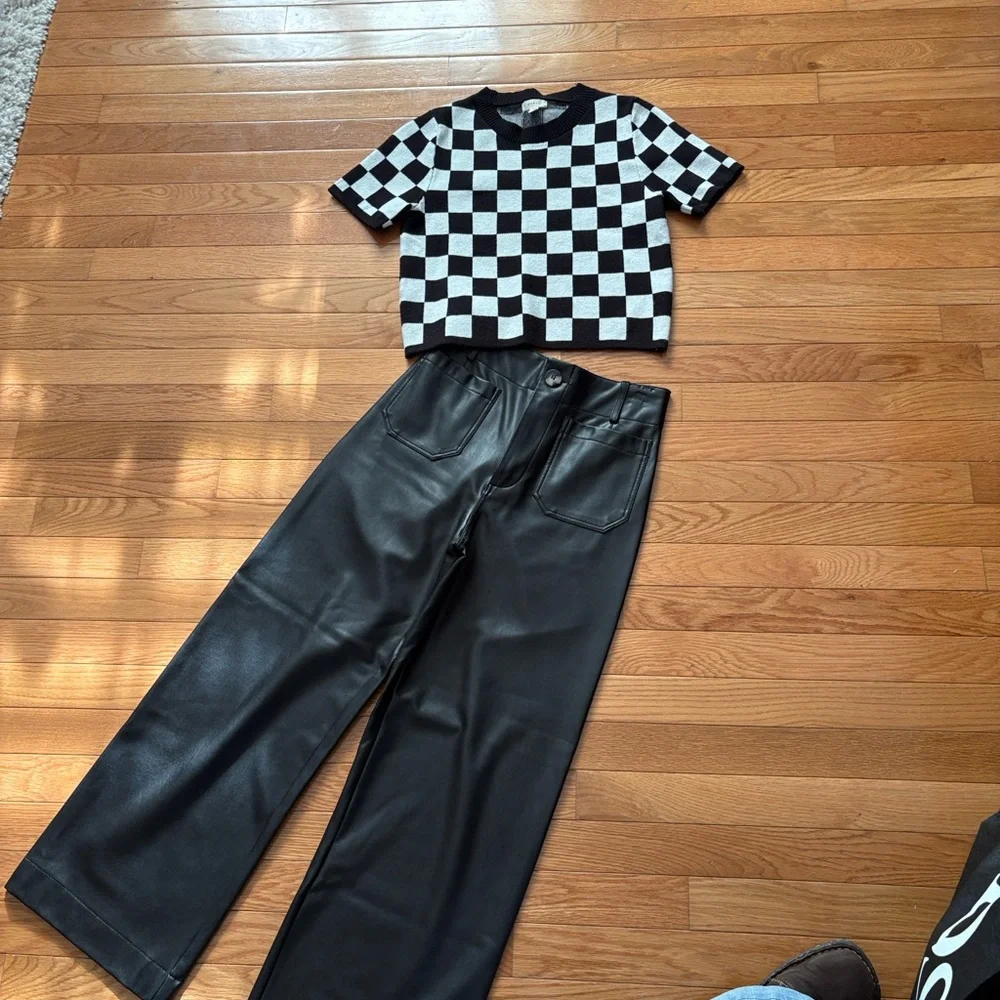 Anthropologie Black Wide Leg Faux Leather Pants - Picture 1 of 9